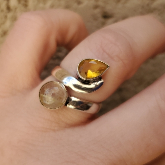 New Golden Rutile and Citrine Adjustable Silver Ring. - Picture 10 of 14